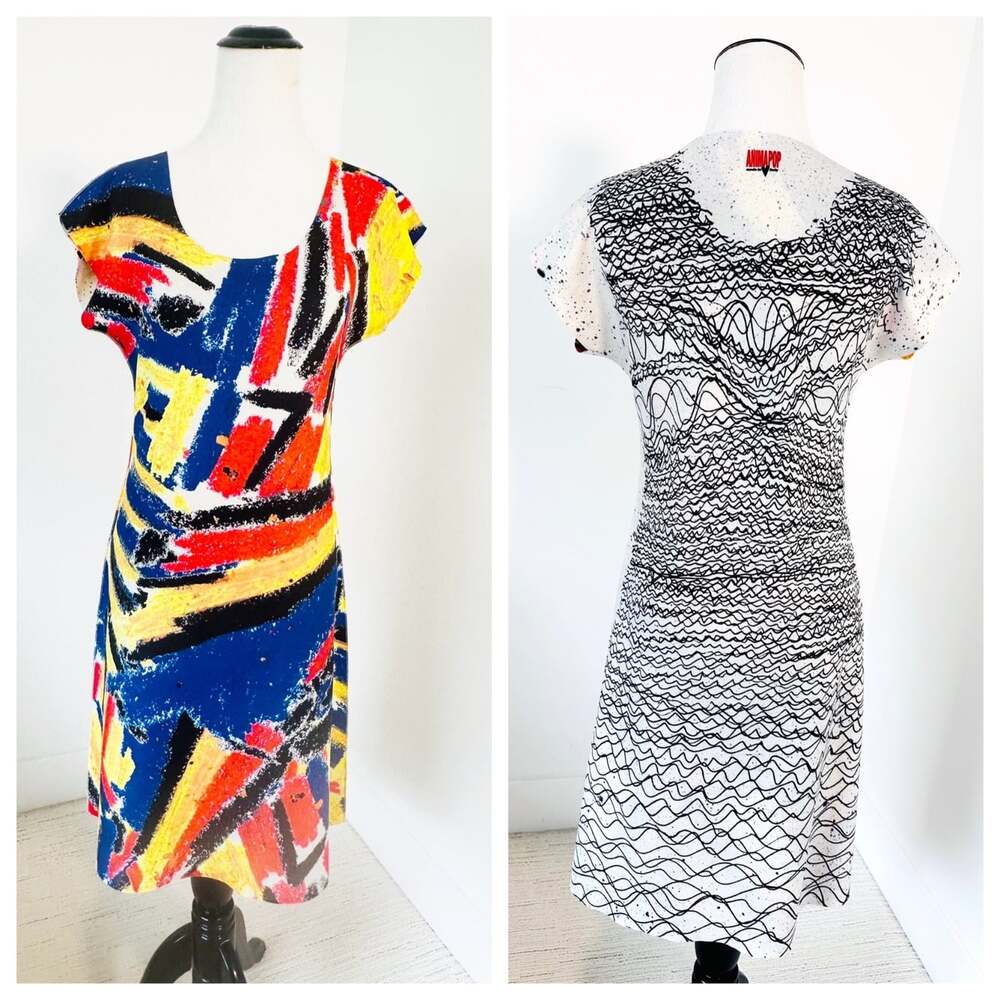 ANIMAPOP Reversible Mini Dress Size S Dress Made in Italy Bold Abstract Travel